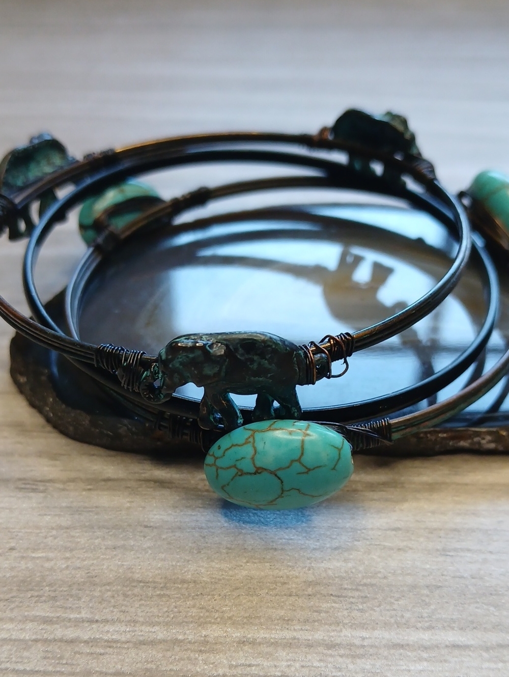 5 For $25 Turquoise Elephant Wire Bangle Bracelet - 3 Bracelets